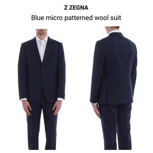 Z Zegna Drop 7 100%‎ Wool Navy Check Trim Fit Blazer Jacket  ITA 48C = US 38S